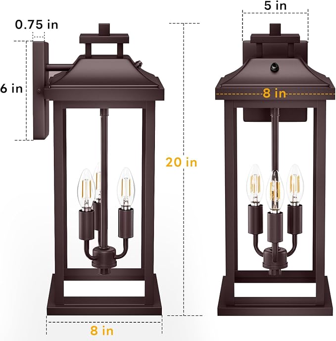 Oil Rubbed Bronze Dusk to Dawn Outside Lights 3-Light, Vintage Exterior Sconce - Image 4