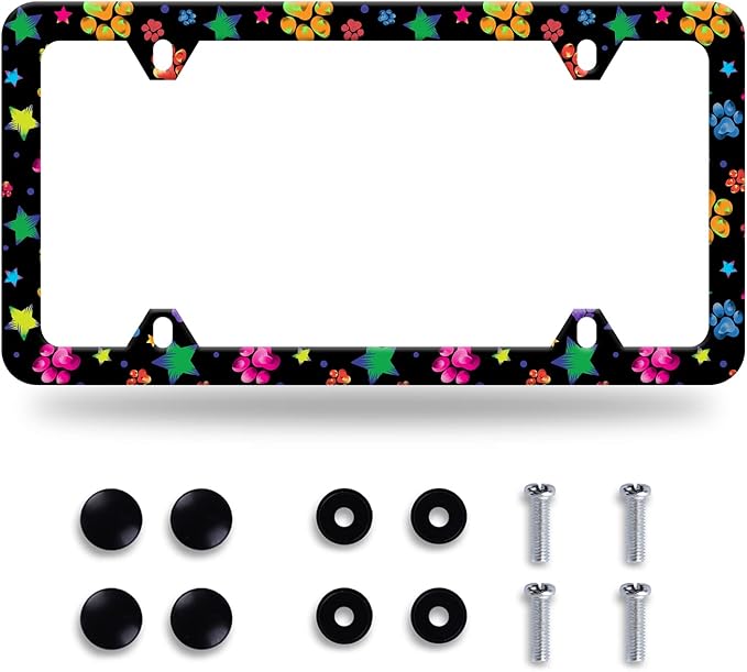 Colorful Animal Paw and Star License Plate Frame Colorful License Plate by GORSNKYE