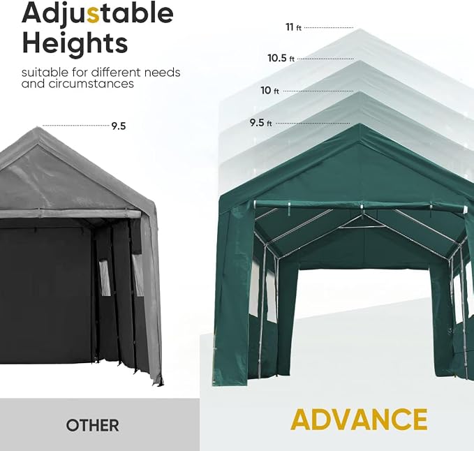 ADVANCE OUTDOOR 10x20 ft Adjustable Height Carport - Image 3