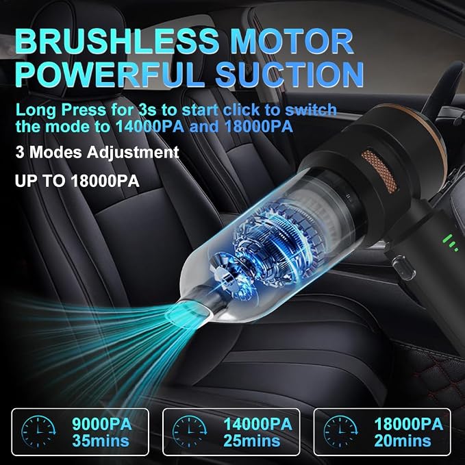 Handheld Car Vacuum 18000PA, 4-in-1 Mini Vacuum Cleaner Portable Cordless - Image 2