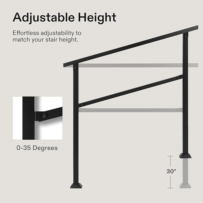 VIVOSUN 2-Pack Outdoor Handrail, 4 Step Stair Handrail, Wrought Mattle Iron - Image 4