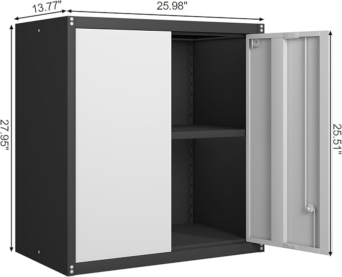 GREATMEET Metal Wall Cabinet, Wall Mounted Garage Cabinet, Locking Metal - Image 3