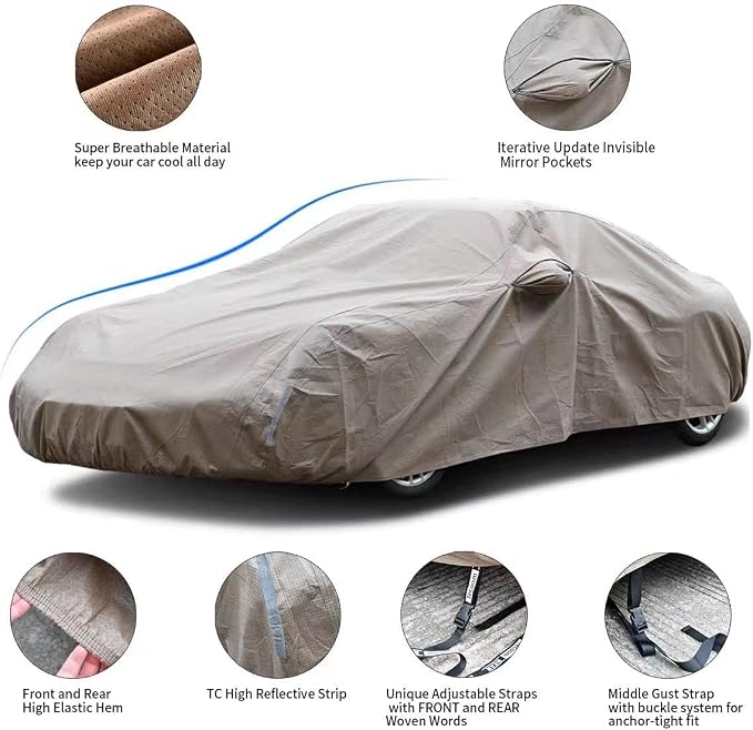 Tecoom Car Cover Waterproof All Weather Thick Shell Non-Woven Outdoor Full Cover - Image 2