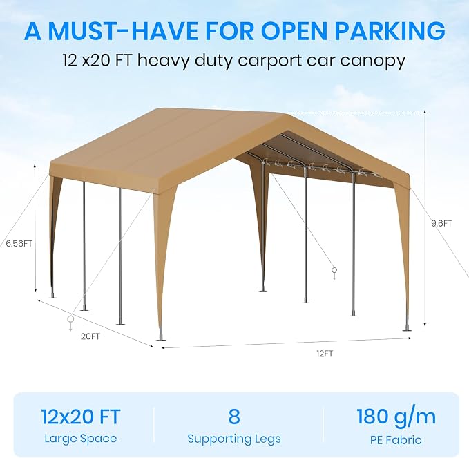 Carport 12x20 Heavy Duty Portable Garage, Galvanized Frame Carport Canopy - Image 2