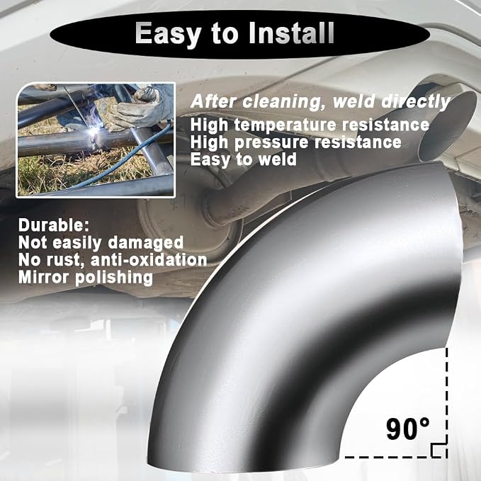 Cotonake OD 2 Inch 90 Degree SS304 Stainless Steel Bend Tube Exhaust Elbow Pipe - Image 5