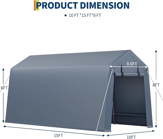 7x15FT Outdoor Storage Shed, Portable Carport - Image 10