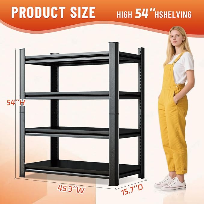 54''H Heavy Duty Metal Shelving Unit, 2000 lbs Total Capacity, Dual-Layer Column - Image 2