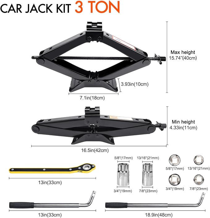 Scissor Car Jack 3 Ton Tire Changing Kit - Image 2