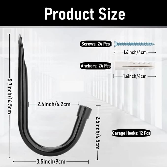 Garage Storage Hooks 3.5Inch Heavy Duty Wall Mounted Garage Utility Hooks 12 - Image 2
