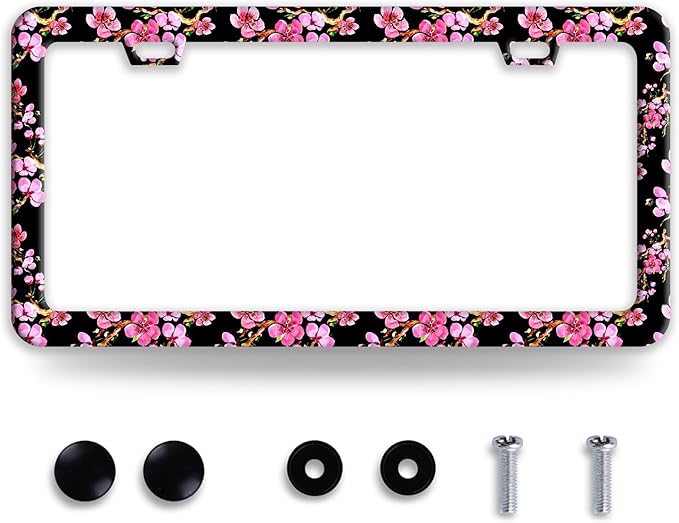 Cherry Blossom License Plate Frame Pink Flowers License Plate Frames Funny by BRAGHRTED