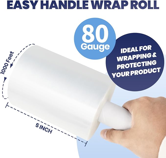 ADHES Mini Hand Stretch Wrap Film, 5 Inch x 1000 Feet 80 Gauge Industrial - Image 3