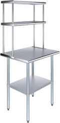 Amgood Stainless Steel Work Table Double Tier Overshelf | Metal Kitchen Prep by AmGood