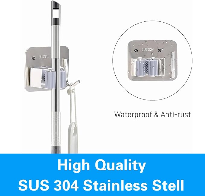 5 Pack Broom Holder Heavy Duty Stainless Steel Broom Hanger - Image 5