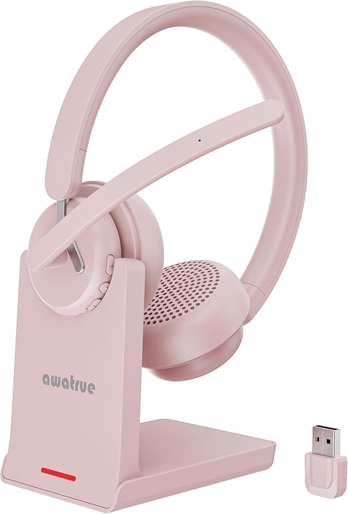 Wireless Headset with Mic, 2.4GHz Bluetooth Headset with AI Noise Cancelling by awatrue