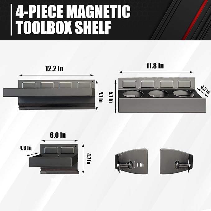 C&T 4-Piece Magnetic Toolbox Shelf, Tray and Holder Set, Magnetic Toolbox Tray - Image 4