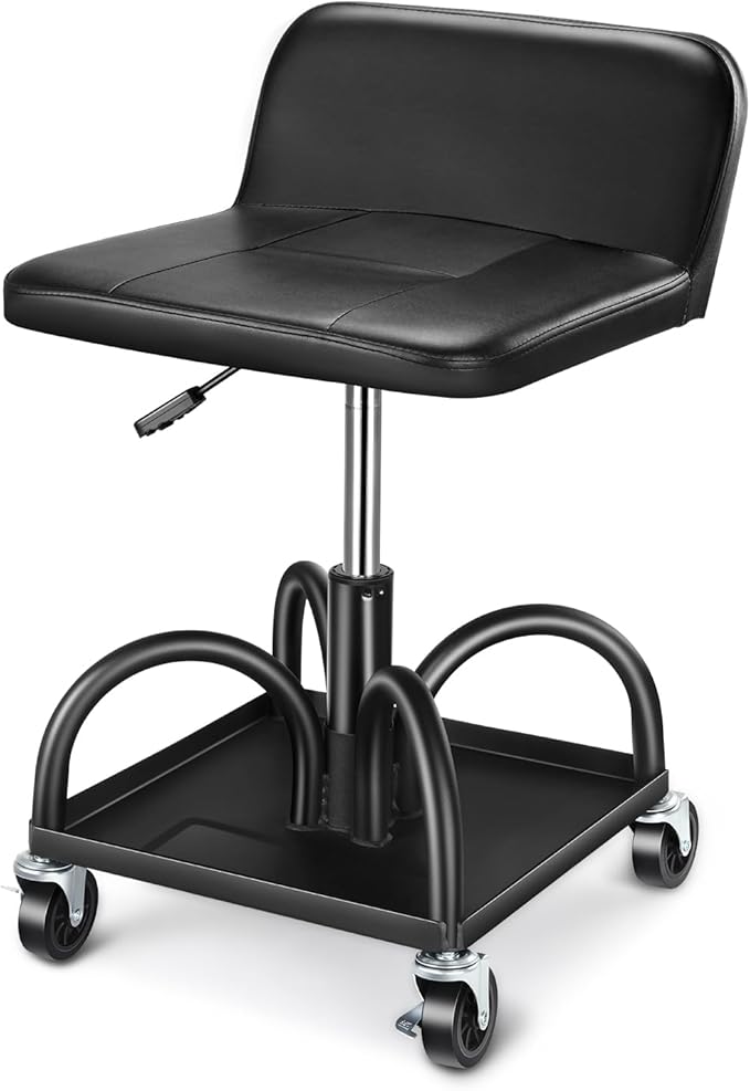 DNA MOTORING Rolling Padded Seat Adjustable Height Seat 330lbs Capacity Rolling by DNAMOTORING