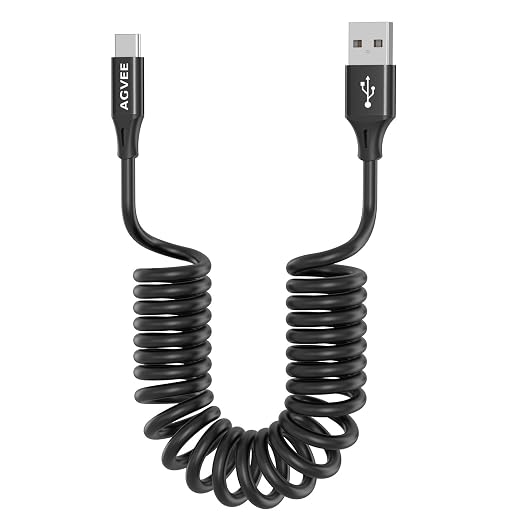 AGVEE 5ft Coiled Short USB to USB-C Charging Cable 3A Fast Charger Cord in Car by AGVEE