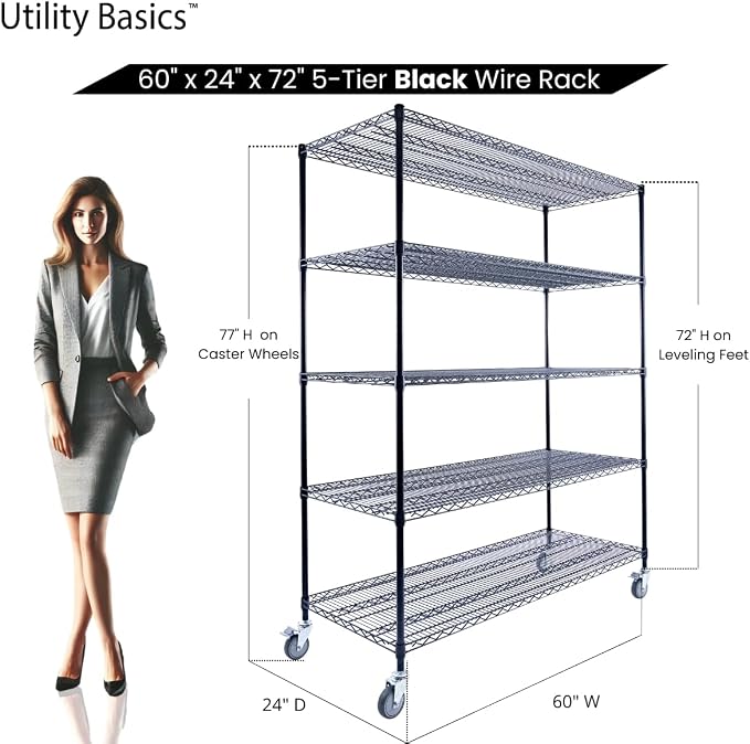 60"x24"x72" Black 5-Tier Premium Metal Wire Shelving NSF 4000 LBS MAX Capacity - Image 2