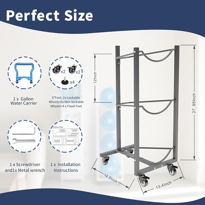Water Jug Holder with 4 Wheels: 3 Tier Movable Gallon Bottle Storage Rack - Image 6
