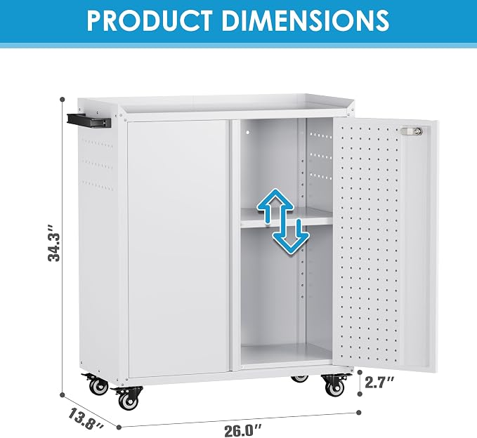 Metal Storage Cabinet with 2 Doors and 4 Hooks - Image 2