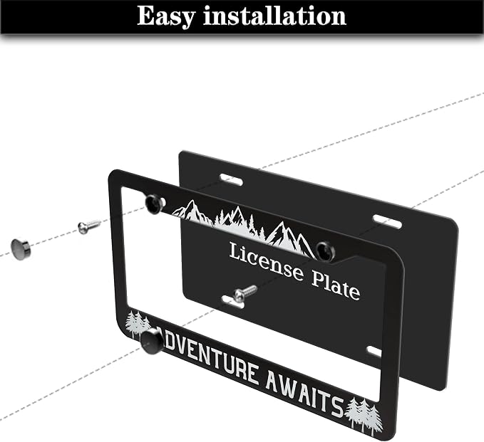 License Plate Frames Black and White License Plate Frame Adventure Awaits - Image 7