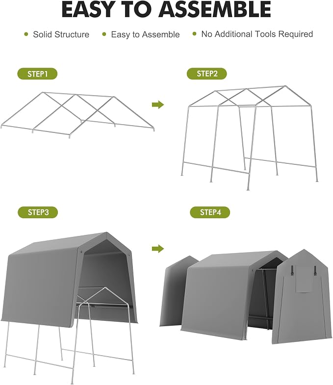 7 x 10 ft Carport Storage Shed, Portable Garage - Image 3