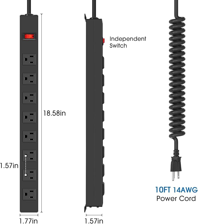 2Pack 8 Outlet Metal Wall Mount Power Strip, Mountable Outlet - Image 2