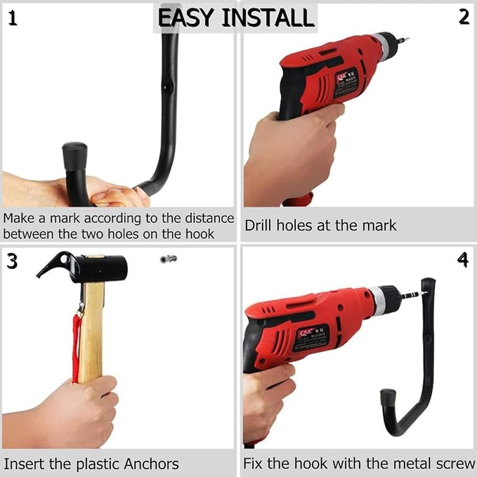 Garage Storage J Utility Hook, 8 Pack Heavy Duty Wall Mounted Hanging Hooks - Image 7