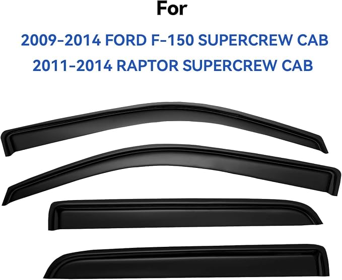 Window Visors Rain Guards for 2009-2014 Ford F150 SuperCrew Cab, Out-Channel - Image 2