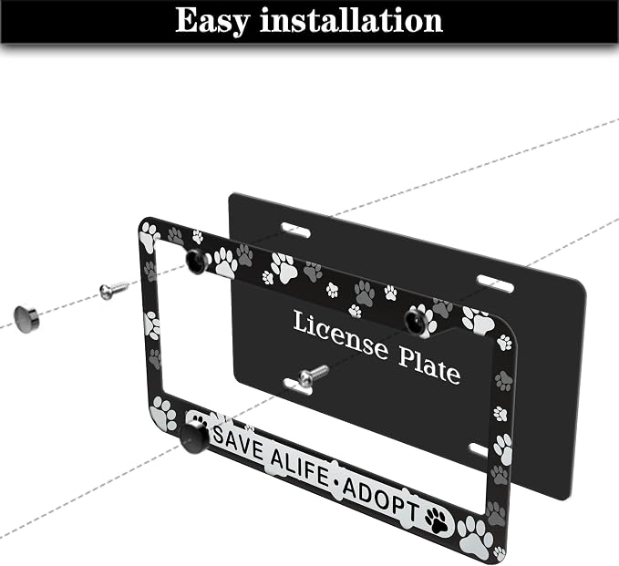 License Plate Holder Black and White License Plate Frames Save a Life Adopt - Image 7