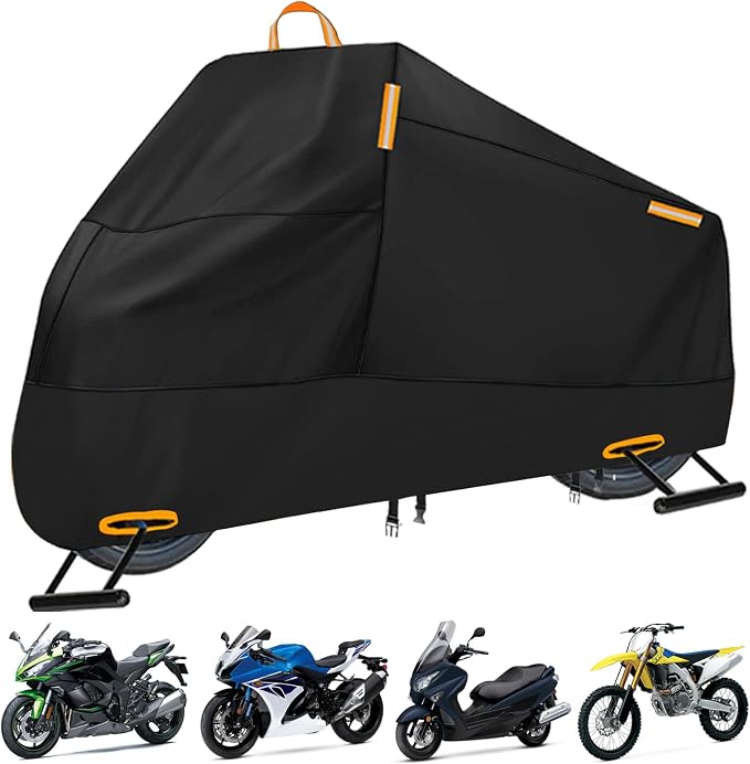 Motorcycle Cover Waterproof Outdoor, 300D Heavy Duty Motorcycle Cover by INEZARI