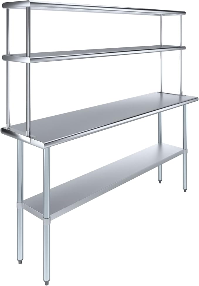Amgood Stainless Steel Work Table Double Tier Overshelf | Metal Kitchen Prep by AmGood