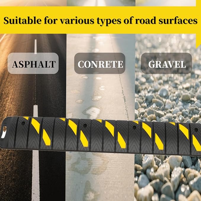 76"x10"x 2" Portable Rubber Speed Bump Reflective Yellow-Black, Quick to fold - Image 3