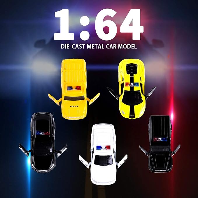 KIDAMI Die Cast Metal Little Toy Cars Set of 5, Openable Doors Pull Back Car - Image 9