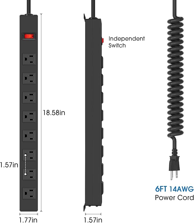 HHSOET 8 Outlet Metal Wall Mount Power Strip, Mountable Outlet - Image 3