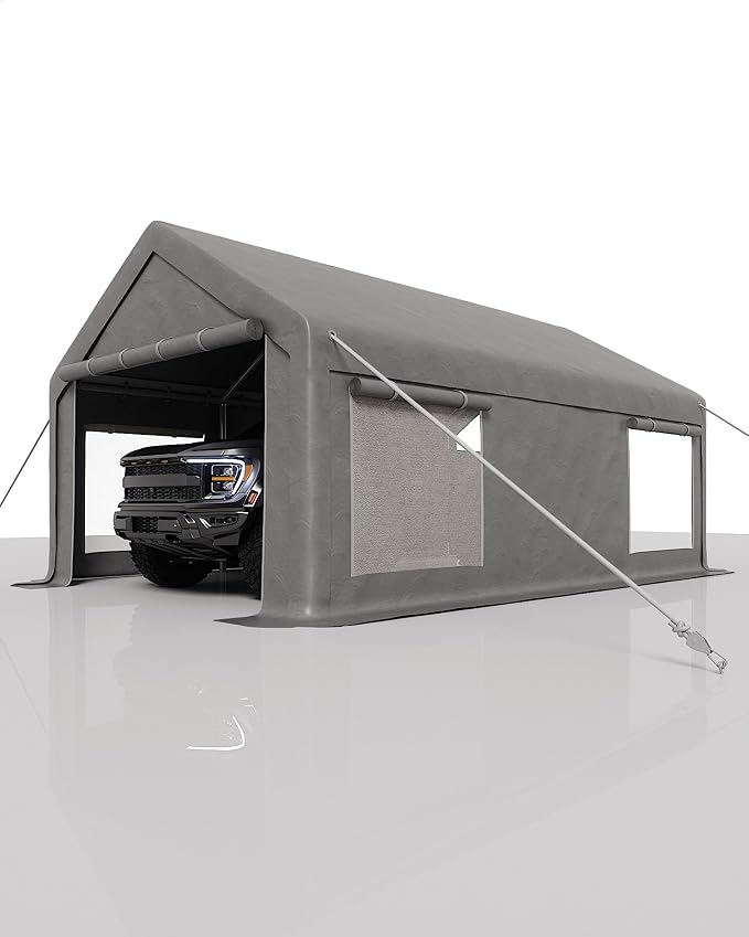 13x20 Ft Carport with 8 Sandbags, Car Port with 220g PE Tarp, 2 Roll-Up Doors - Image 8