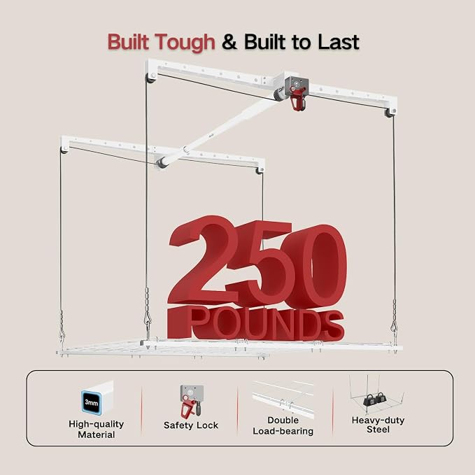 Overhead Garage Storage Rack, Adjustable Heavy-duty 4x4 Ft Ceiling Storage Racks - Image 5