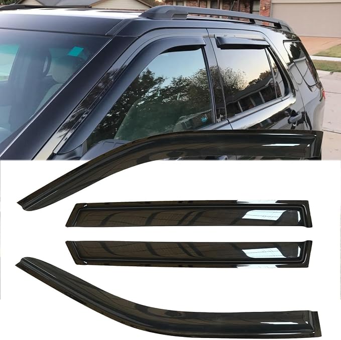 4pcs Outside Mount Style Window Rain Guards Durable Side Wind Deflectors Dark by Deebior