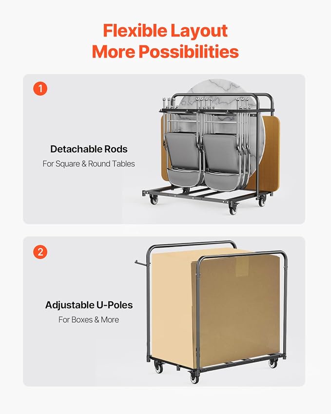 VEVOR Folding Chair Rack, 400 LBS Capacity, Heavy-Duty Chair Cart - Image 3