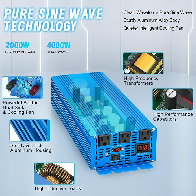 LVYUAN 2000 Watt Pure Sine Wave Inverter 24V to 110V 120V DC to AC - Image 3