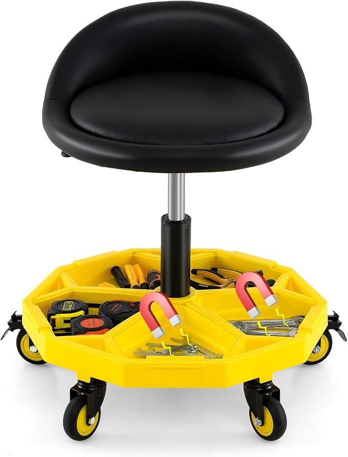Goplus Rolling Garage Stool, 20”-25” Height Adjustable Mechanic Stool by Goplus