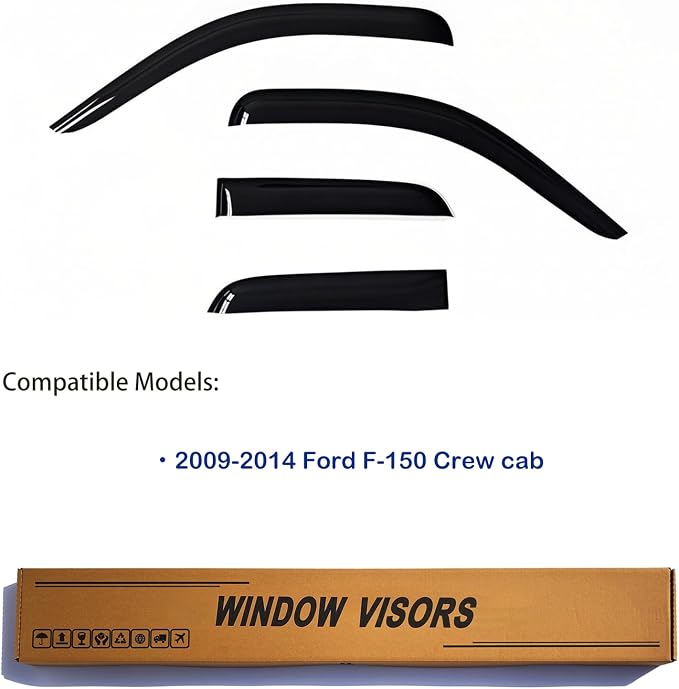 Window Visors Rain Guards fits 2009-2014 Ford F150 SuperCrew Cab, Out-Channel - Image 2