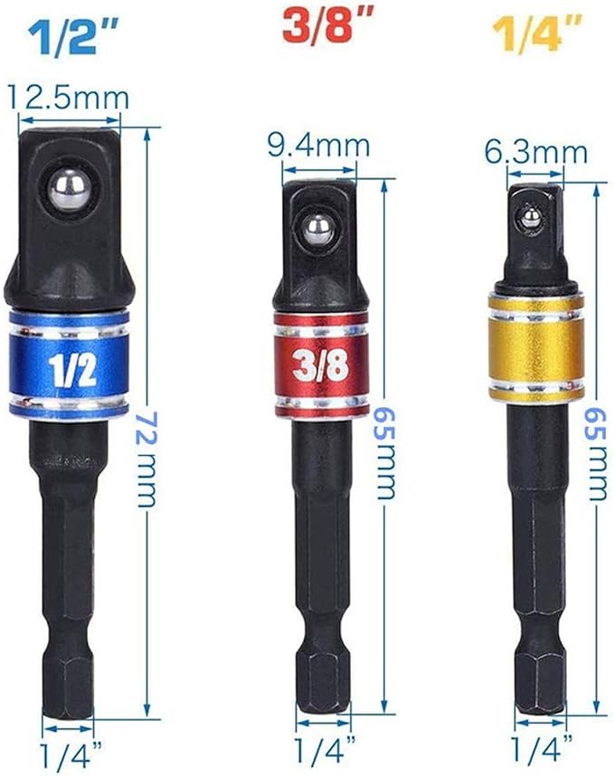 Socket Adapter Extension Set, 1/2 Inch Hex Shank, Impact Grade, Power Drill to - Image 5