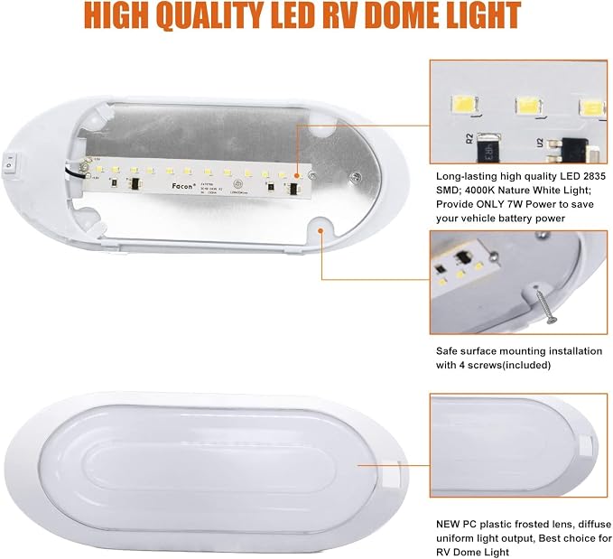 Facon Dual-Tone 12Volts Bright RV LED Interior Light - Image 4