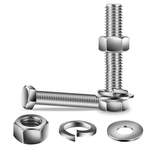 3/8-16 x 3-1/2" Hex Head Screw Bolt, Flat & Lock Washers, Fully Threaded by SGTZH