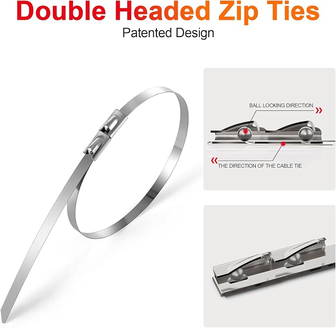Metal Zip Ties, 304 Stainless Steel, 300 LBS Heavy Duty Double Headed - Image 2