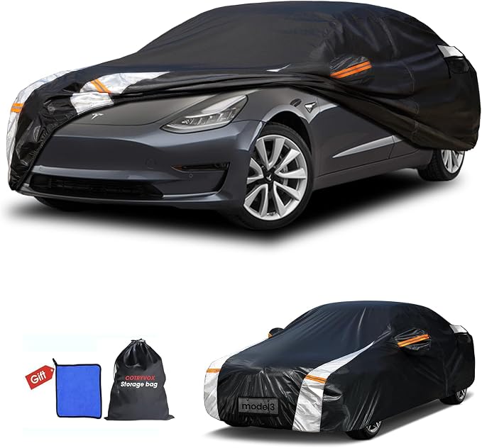 12-Layer Custom Fit Car Cover for Tesla Model 3, Upgraded Waterproof by FocusonQualityServiceHear