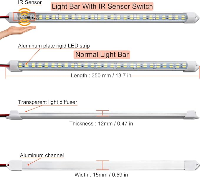 12V Interior LED Light Bar for Car, 12V LED Light Strip 54 LEDs Lighting Super - Image 3
