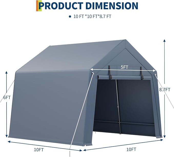 10x10FT Outdoor Storage Shed, Portable Carport - Image 10