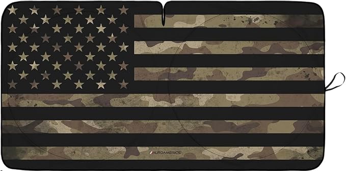 Autoamerics JeepWrangler Dark Camo Flag 1-Piece Windshield Sun Shade Foldable - Image 2